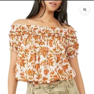 FREE PEOPLE SUKI FLORAL OFF THE SHOULDER TOP IN IVORY COMBO